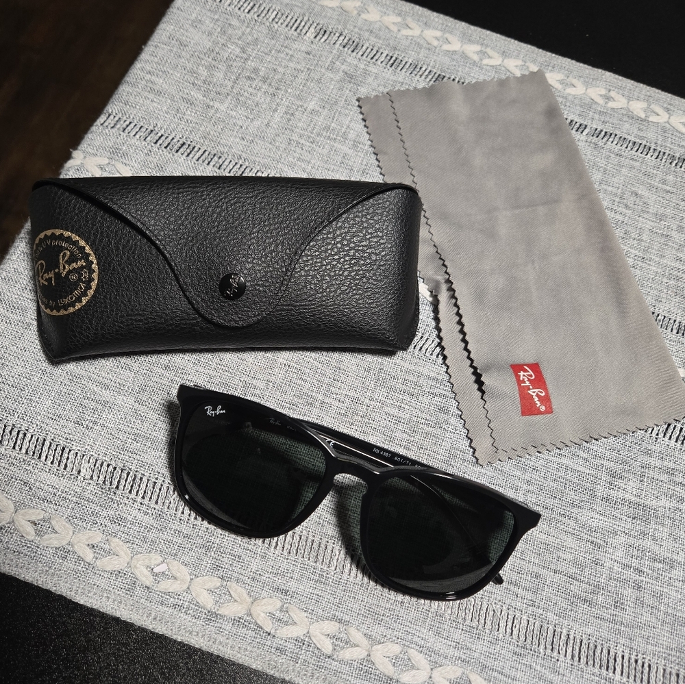 Ray-Ban RB4387 Sunglasses, Black with Dark Green Lenses, With Case & Lens Cloth
